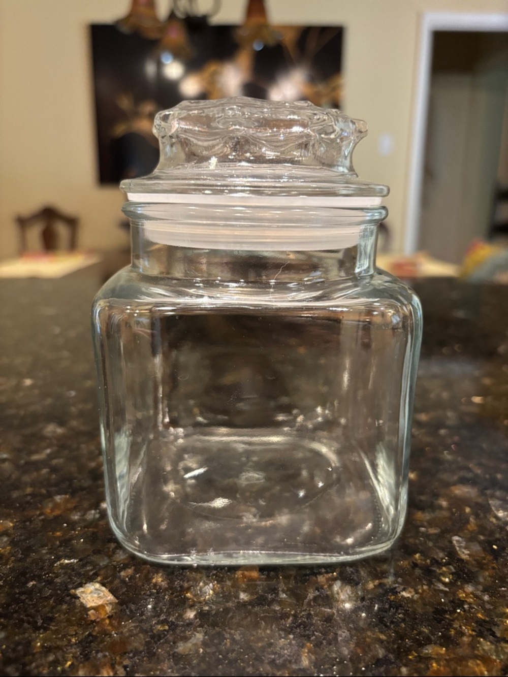 Anchor Hocking Square Glass Jar w/Lid Vintage